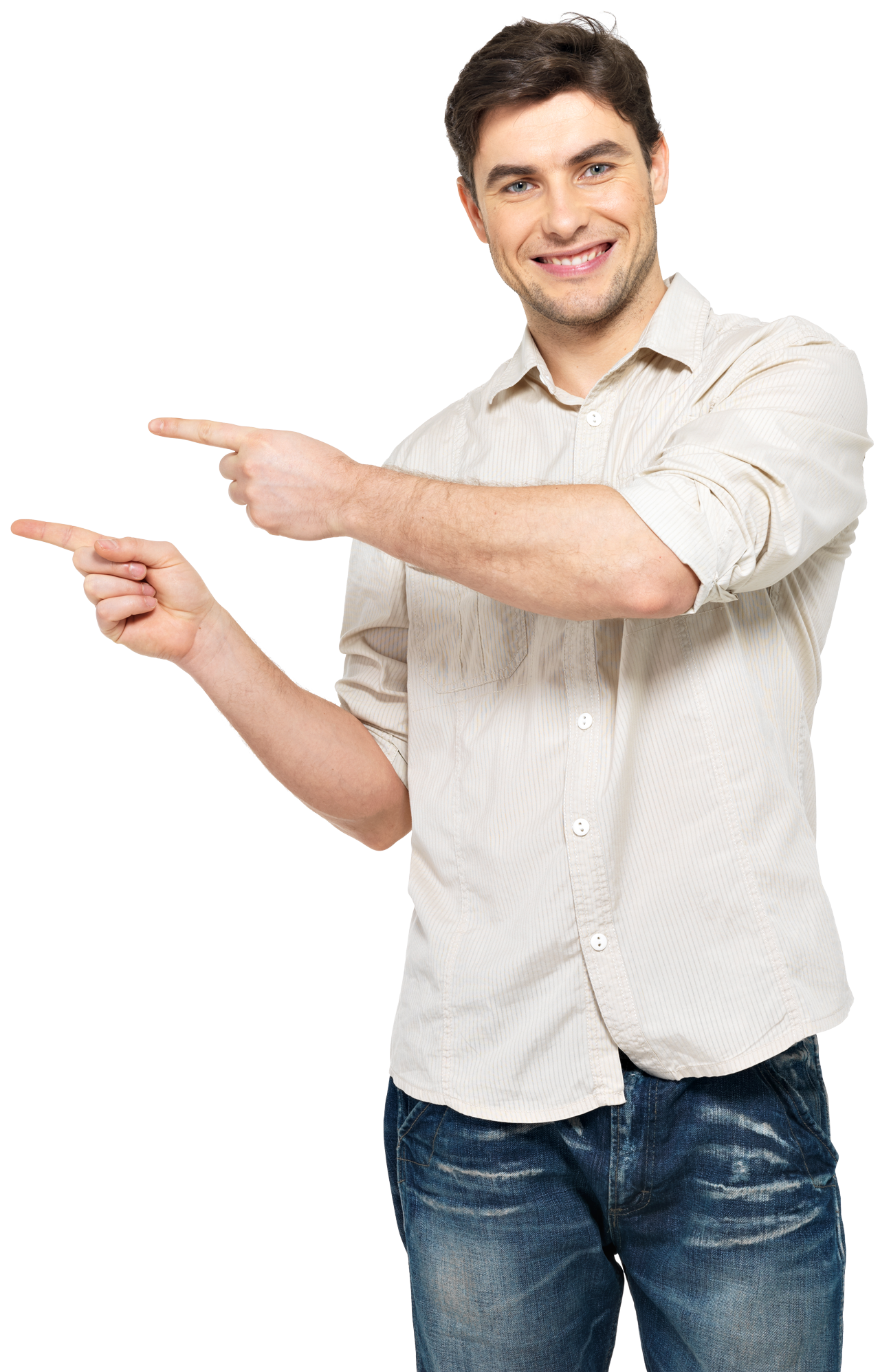 young-smiling-man-points-with-fingers-right-side-isolated-white-wall